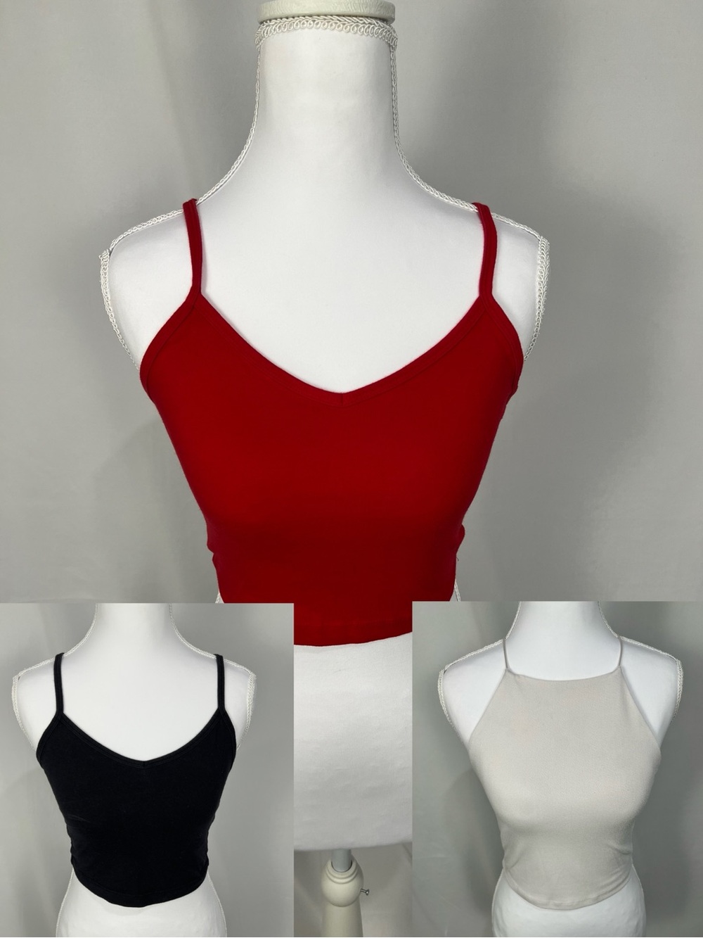 Forever 21 Bundle of 3 Spaghetti Strap V-Neck Crop- Red, Black, and White